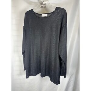 Beta's Choice Womens Black Sheer Long Sleeve Mesh Top Metallic Shimmer Blouse